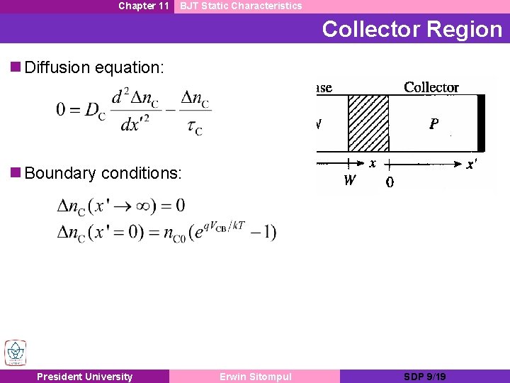 Chapter 11 BJT Static Characteristics Collector Region n Diffusion equation: n Boundary conditions: President