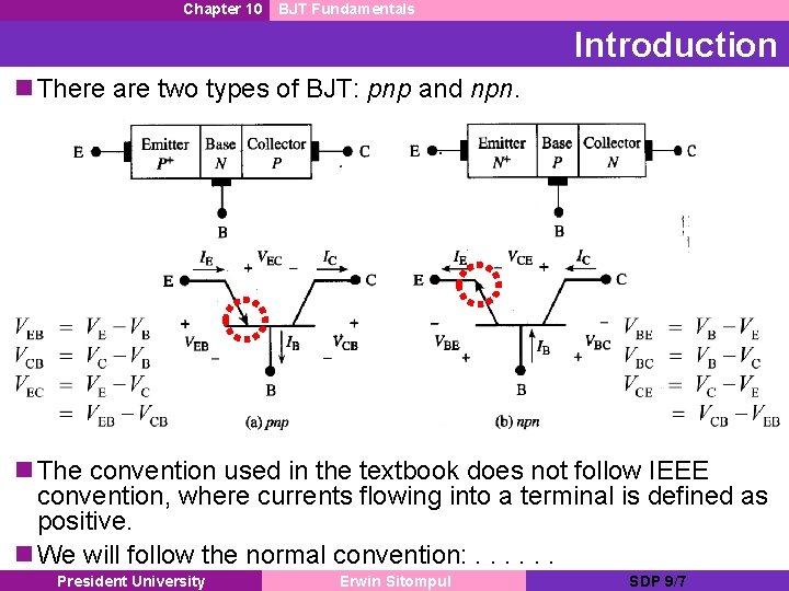 Chapter 10 BJT Fundamentals Introduction n There are two types of BJT: pnp and