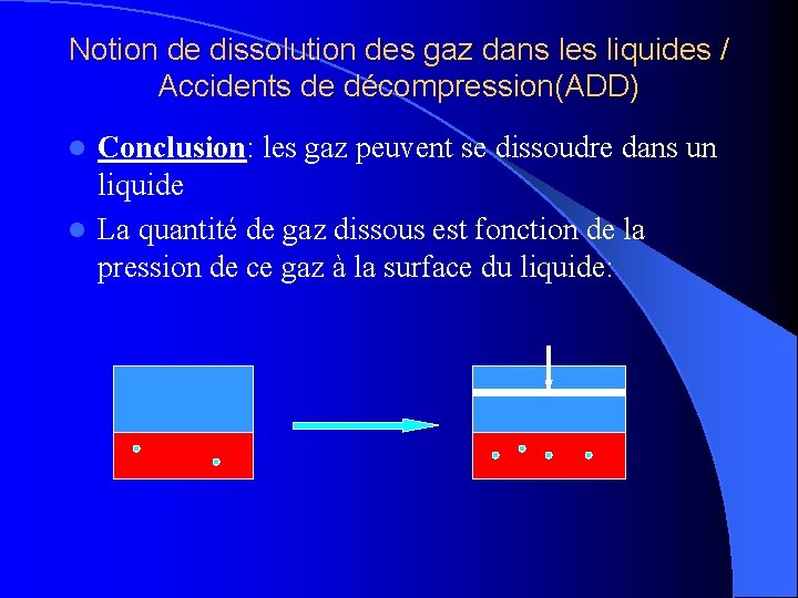 Notion de dissolution des gaz dans les liquides / Accidents de décompression(ADD) Conclusion: les Notion de dissolution des gaz dans les liquides / Accidents de décompression(ADD) Conclusion: les