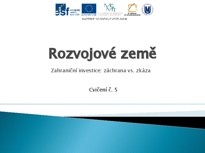 Rozvojové země Zahraniční investice: záchrana vs. zkáza Cvičení č. 5 