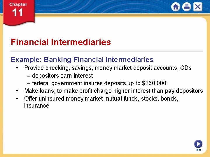 Financial Intermediaries Example: Banking Financial Intermediaries • Provide checking, savings, money market deposit accounts, Financial Intermediaries Example: Banking Financial Intermediaries • Provide checking, savings, money market deposit accounts,