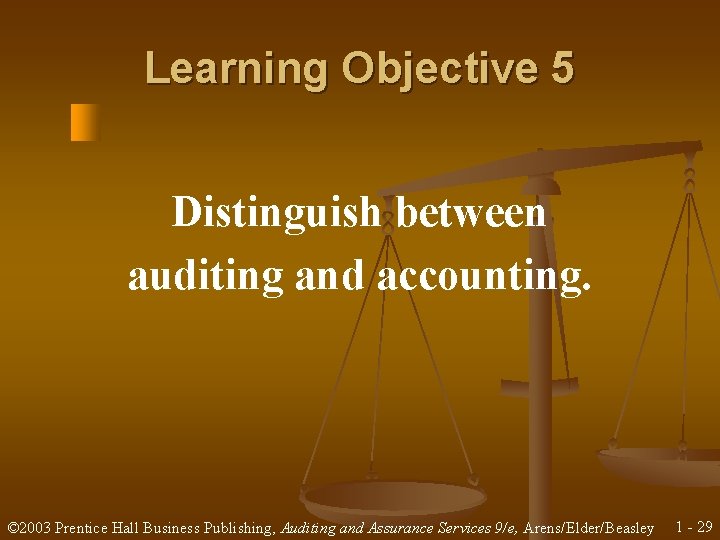 Learning Objective 5 Distinguish between auditing and accounting. © 2003 Prentice Hall Business Publishing,