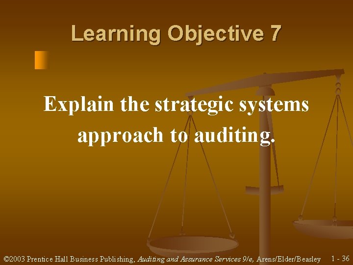 Learning Objective 7 Explain the strategic systems approach to auditing. © 2003 Prentice Hall