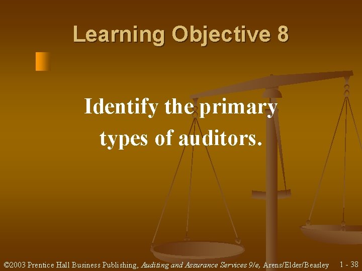 Learning Objective 8 Identify the primary types of auditors. © 2003 Prentice Hall Business