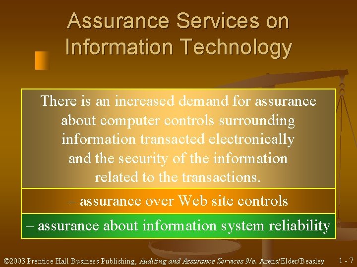 Assurance Services on Information Technology There is an increased demand for assurance about computer