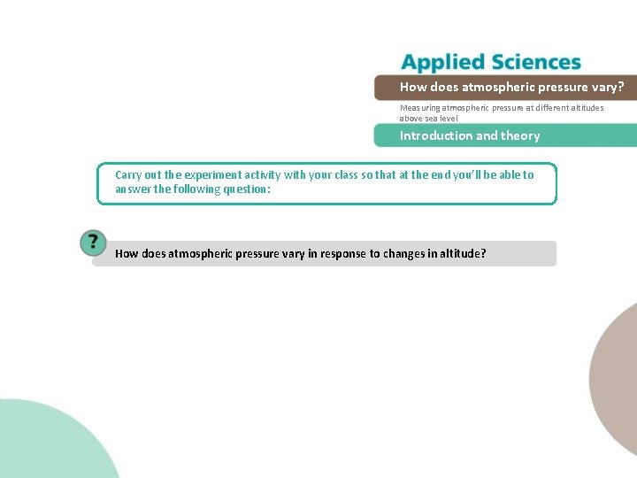 How does atmospheric pressure vary? Measuring atmospheric pressure at different altitudes above sea level