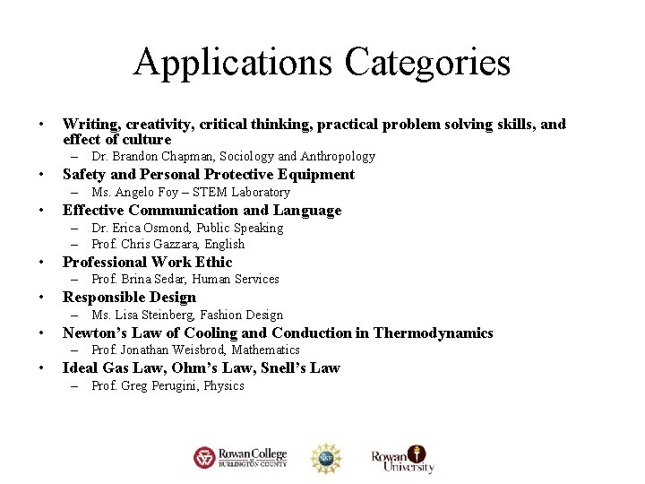 Applications Categories • Writing, creativity, critical thinking, practical problem solving skills, and effect of Applications Categories • Writing, creativity, critical thinking, practical problem solving skills, and effect of