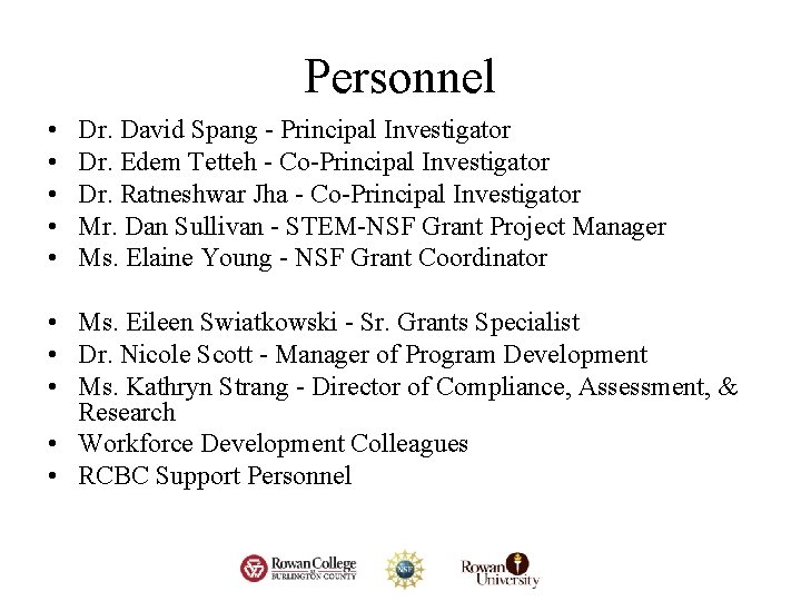 Personnel • • • Dr. David Spang - Principal Investigator Dr. Edem Tetteh - Personnel • • • Dr. David Spang - Principal Investigator Dr. Edem Tetteh -
