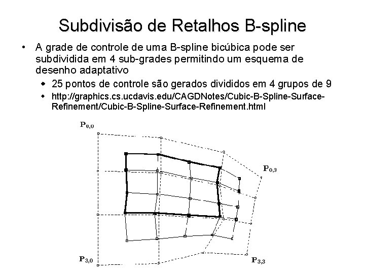 Subdivisão de Retalhos B-spline • A grade de controle de uma B-spline bicúbica pode