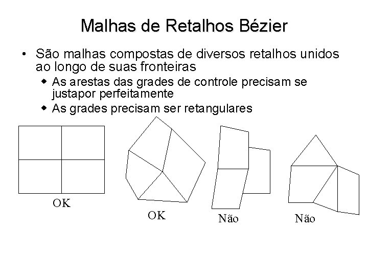 Malhas de Retalhos Bézier • São malhas compostas de diversos retalhos unidos ao longo