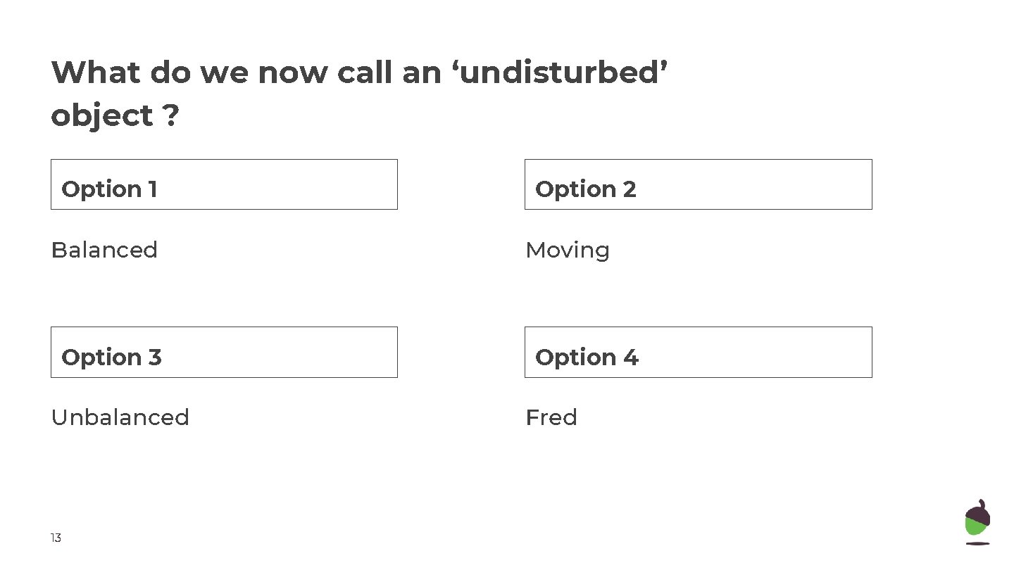 What do we now call an ‘undisturbed’ object ? Option 1 Balanced Option 3