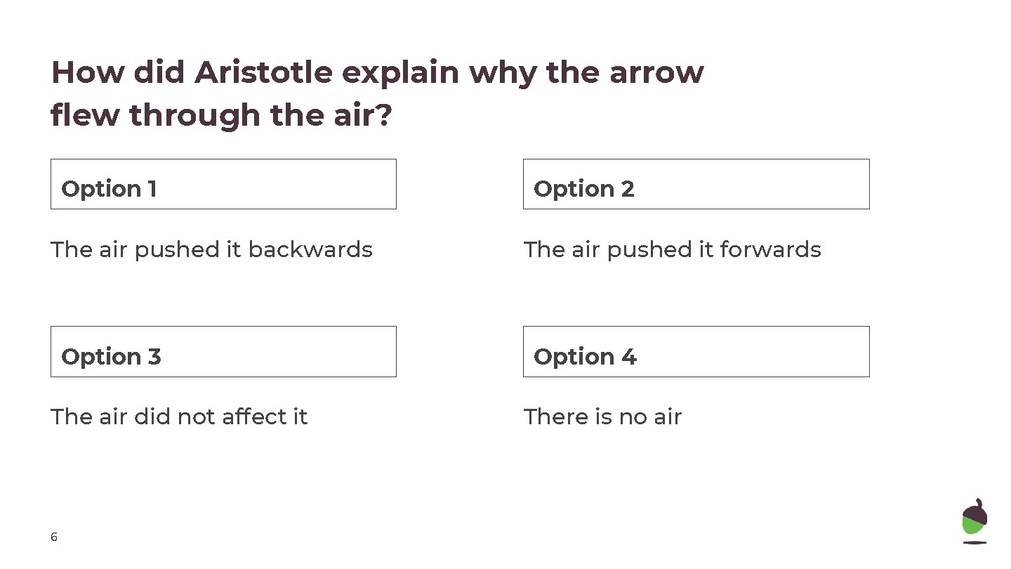 How did Aristotle explain why the arrow flew through the air? Option 1 The