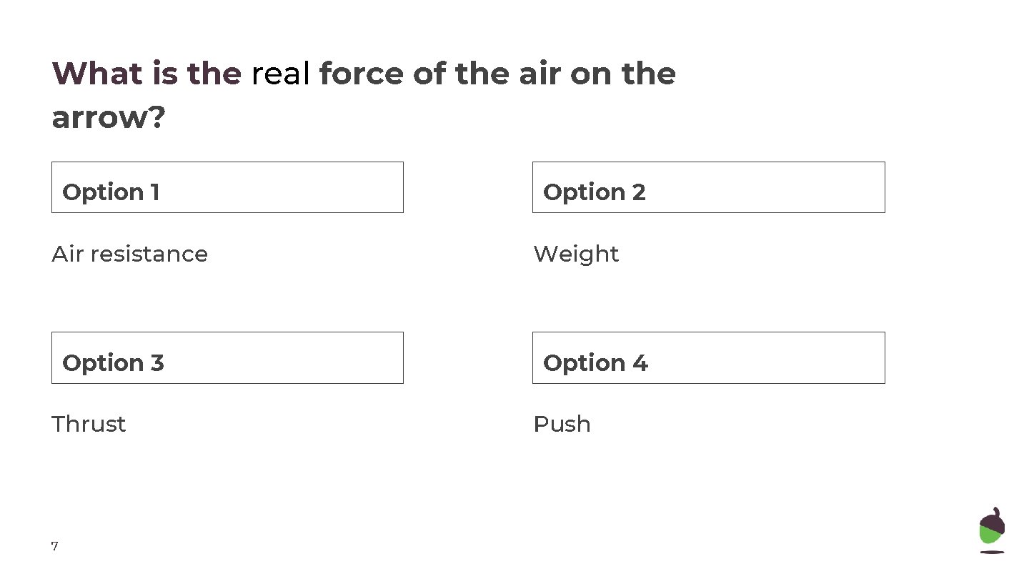 What is the real force of the air on the arrow? Option 1 Air