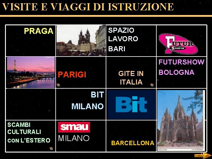 VISITE E VIAGGI DI ISTRUZIONE SPAZIO LAVORO BARI PRAGA PARIGI GITE IN ITALIA FUTURSHOW