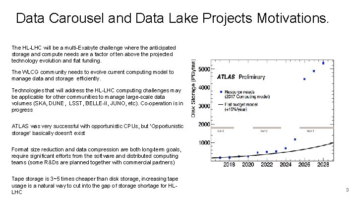 Data Carousel and Data Lake Projects Motivations. The HL-LHC will be a multi-Exabyte challenge