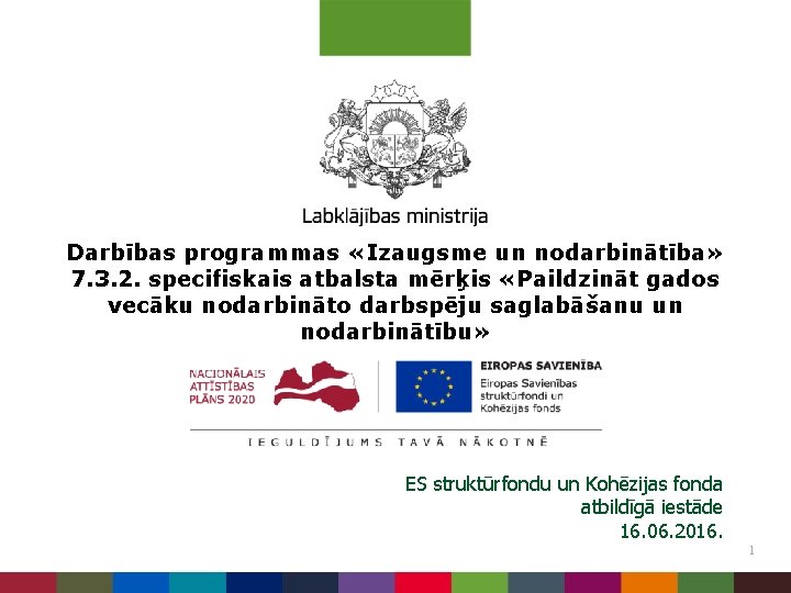 Darbības programmas «Izaugsme un nodarbinātība» 7. 3. 2. specifiskais atbalsta mērķis «Paildzināt gados vecāku