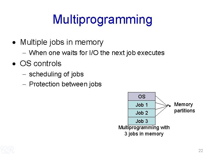 Multiprogramming Multiple jobs in memory When one waits for I/O the next job executes