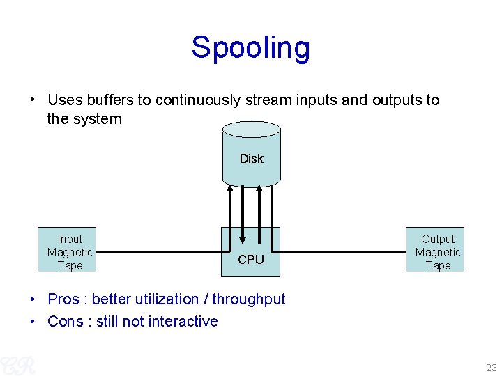 Spooling • Uses buffers to continuously stream inputs and outputs to the system Disk