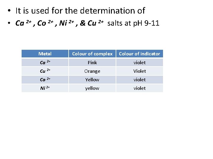  • It is used for the determination of • Ca 2+ , Co