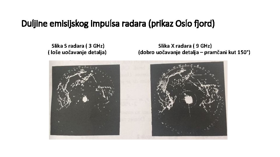 Duljine emisijskog impulsa radara (prikaz Oslo fjord) Slika S radara ( 3 GHz) (