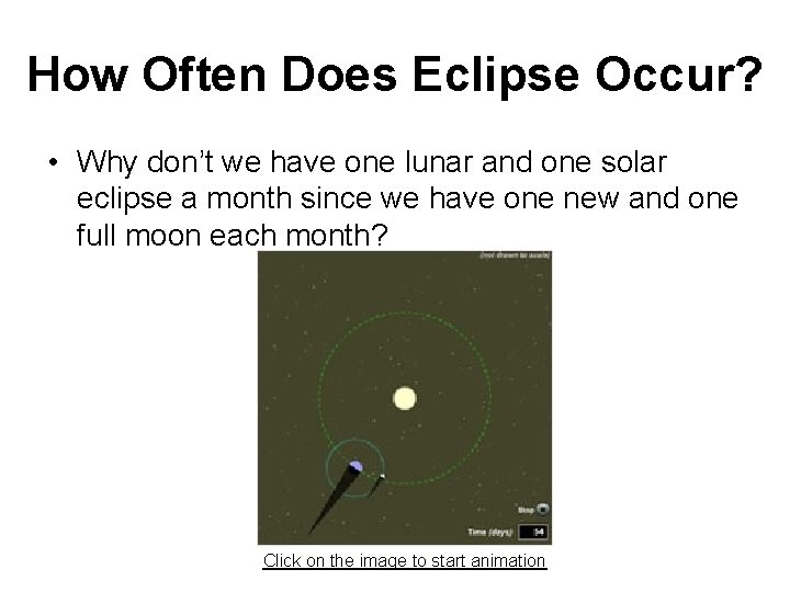 How Often Does Eclipse Occur? • Why don’t we have one lunar and one