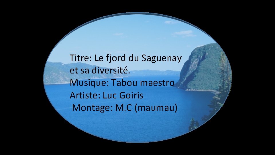 Titre: Le fjord du Saguenay et sa diversité. Musique: Tabou maestro Artiste: Luc Goiris