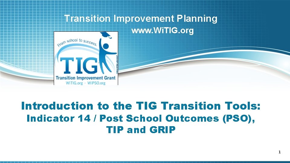 Transition Improvement Planning www. Wi. TIG. org Introduction to the TIG Transition Tools: Indicator