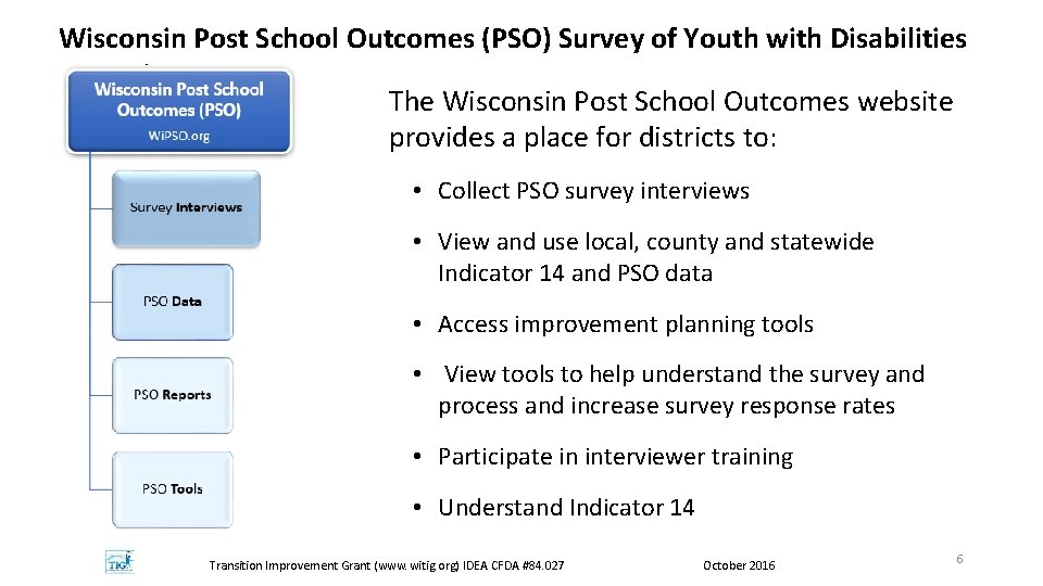 Wisconsin Post School Outcomes (PSO) Survey of Youth with Disabilities The Wisconsin Post School
