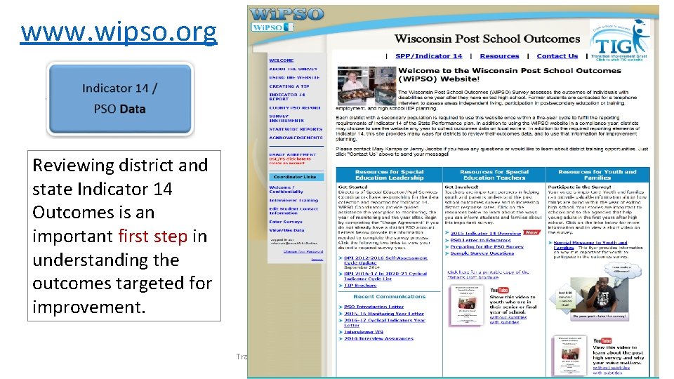 www. wipso. org Reviewing district and state Indicator 14 Outcomes is an important first