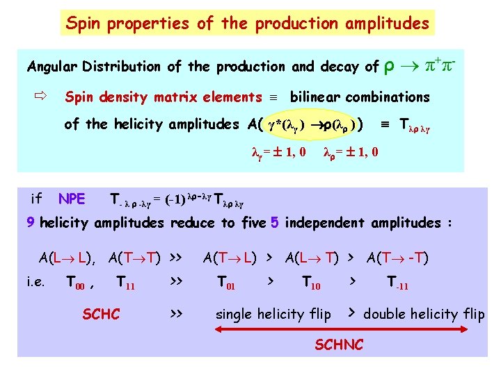 Spin properties of the production amplitudes Angular Distribution of the production and decay of