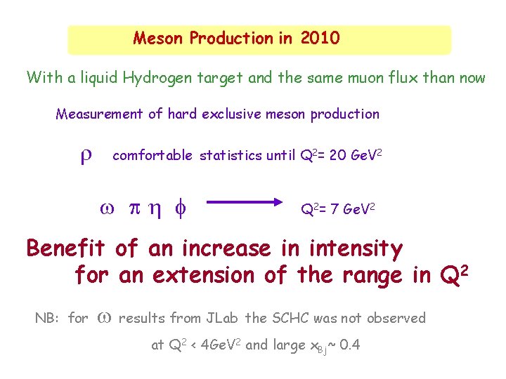 Meson Production in 2010 With a liquid Hydrogen target and the same muon flux