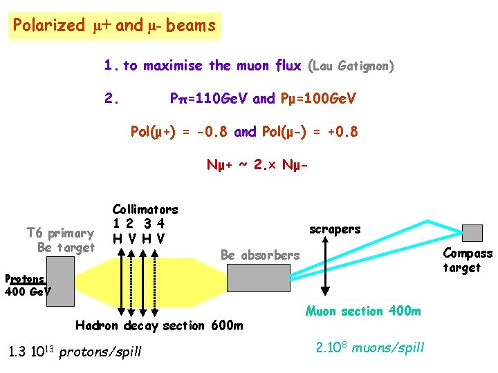 Polarized μ+ and μ- beams 1. to maximise the muon flux (Lau Gatignon) 2.