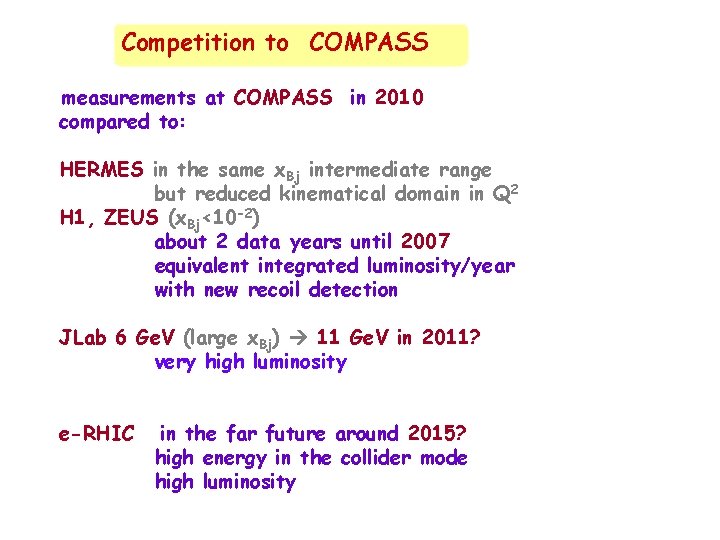 Competition to COMPASS measurements at COMPASS in 2010 compared to: HERMES in the same