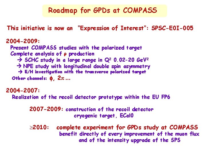 Roadmap for GPDs at COMPASS This initiative is now an "Expression of Interest": SPSC-E
