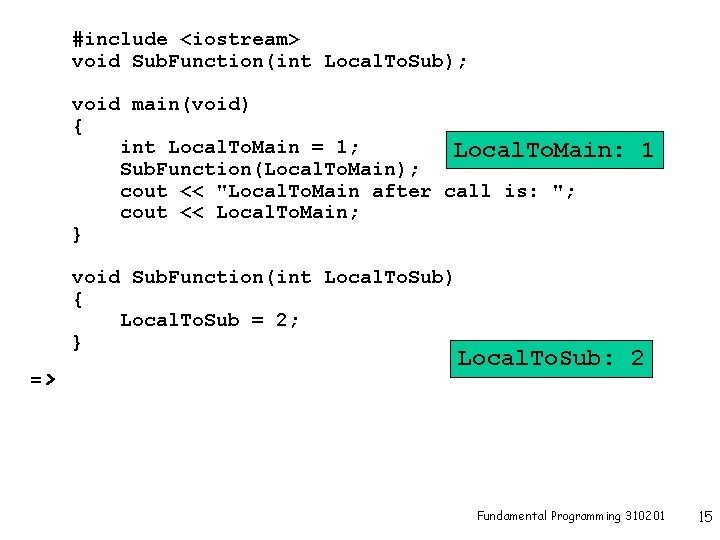 #include <iostream> void Sub. Function(int Local. To. Sub); void main(void) { int Local. To.
