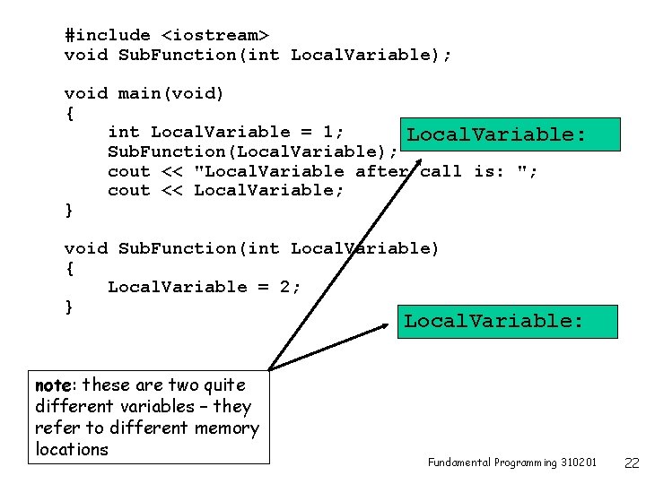 #include <iostream> void Sub. Function(int Local. Variable); void main(void) { int Local. Variable =