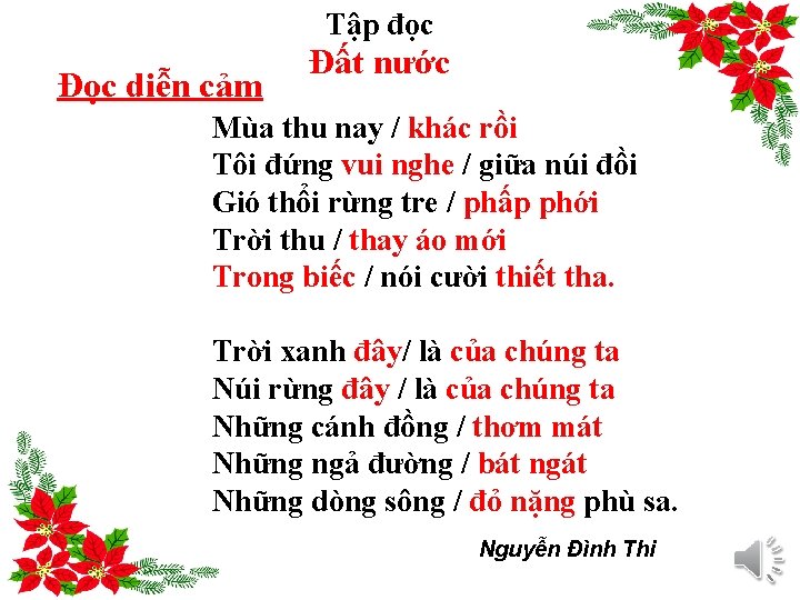 Tập đọc Đọc diễn cảm Đất nước Mùa thu nay / khác rồi Tôi