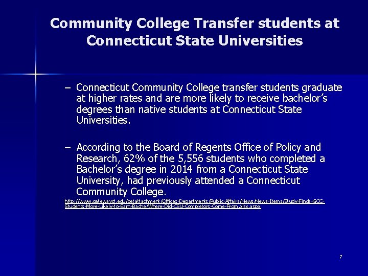 Community College Transfer students at Connecticut State Universities – Connecticut Community College transfer students
