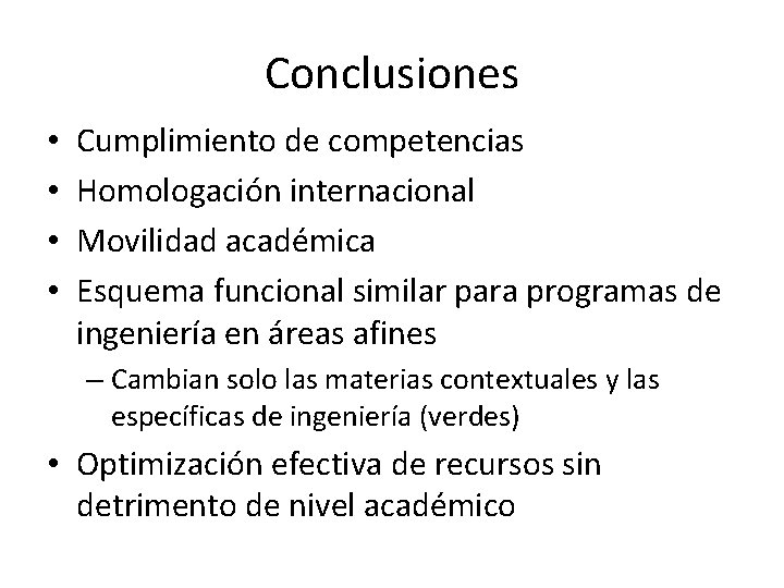 Conclusiones • • Cumplimiento de competencias Homologación internacional Movilidad académica Esquema funcional similar para