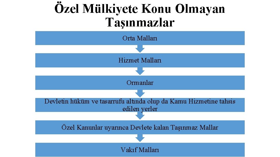 Özel Mülkiyete Konu Olmayan Taşınmazlar Orta Malları Hizmet Malları Ormanlar Devletin hüküm ve tasarrufu