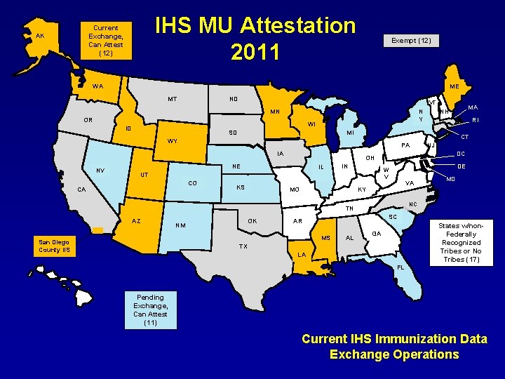IHS MU Attestation 2011 Current Exchange, Can Attest (12) AK Exempt (12) WA ME IHS MU Attestation 2011 Current Exchange, Can Attest (12) AK Exempt (12) WA ME