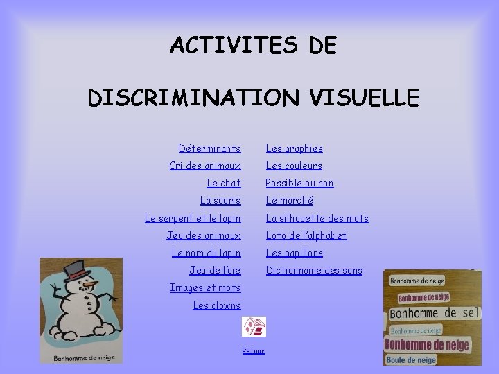 ACTIVITES DE DISCRIMINATION VISUELLE Dterminants Les graphies Cri