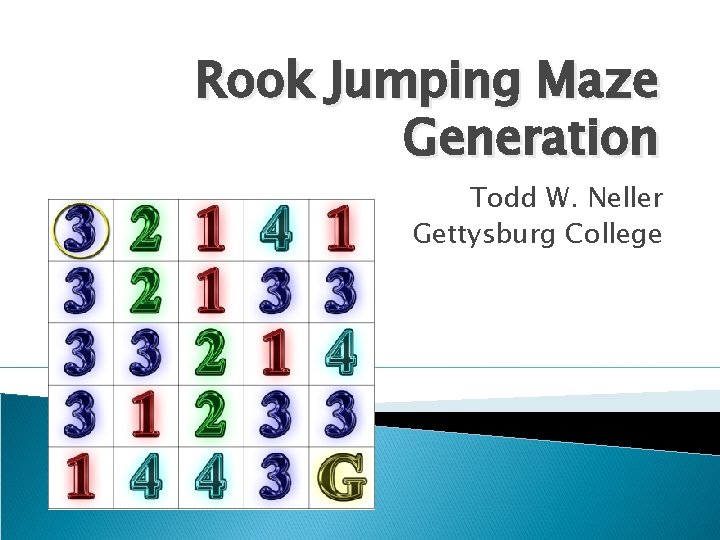 Rook Jumping Maze Generation Todd W. Neller Gettysburg College 