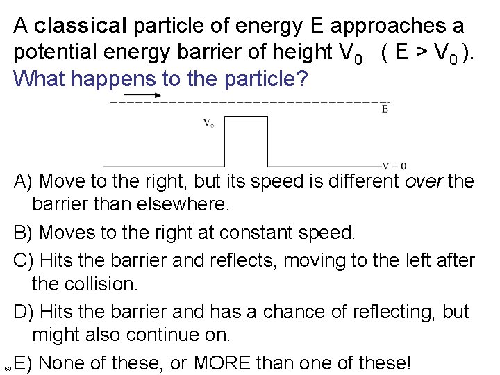 A classical particle of energy E approaches a potential energy barrier of height V
