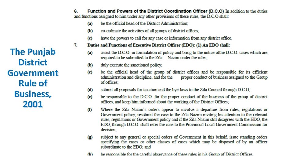 The Punjab District Government Rule of Business, 2001 