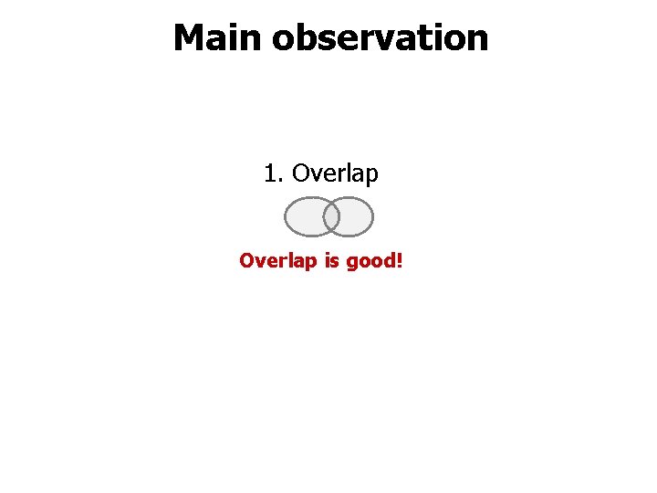 Main observation 1. Overlap is good! 