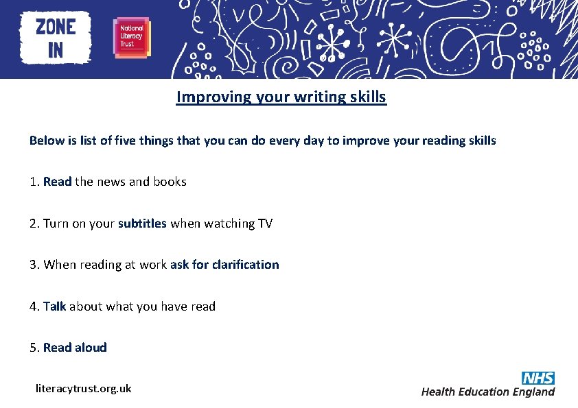 Heading here Improving your writing skills Below is list of five things that you