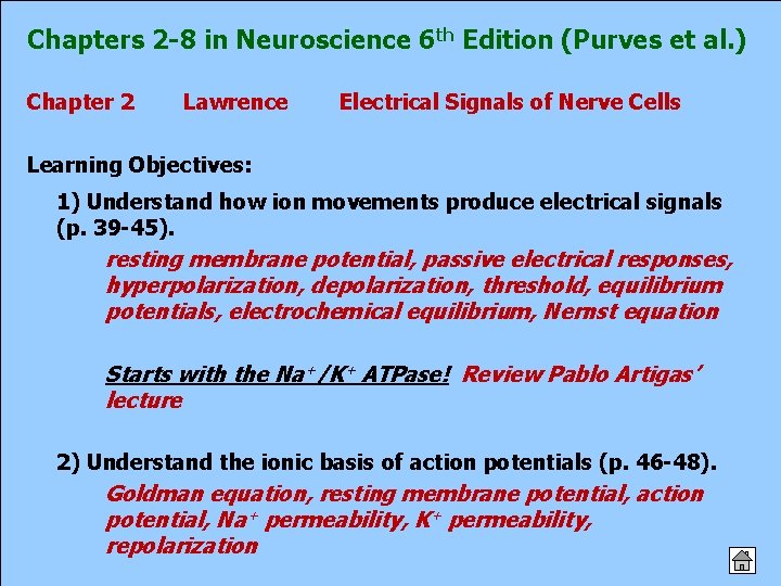 Chapters 2 -8 in Neuroscience 6 th Edition (Purves et al. ) Chapter 2