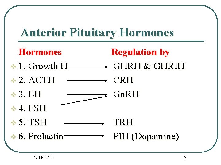 Anterior Pituitary Hormones v 1. Growth H v 2. ACTH v 3. LH v