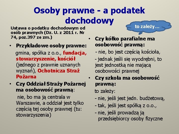 Osoby prawne - a podatek dochodowy Ustawa o podatku dochodowym od osób prawnych (Dz.